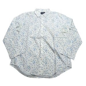 BONOBOS Slim Fit Mens White Blue Flamingo Print Button‎ Down Shirt Size L